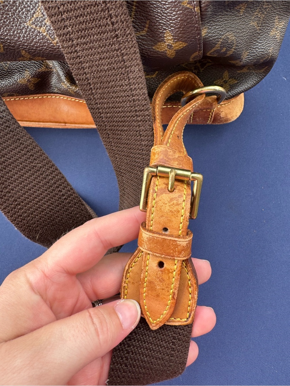 Louis Vuitton Brown Monogram Canvas Drawstring Backpack with Tan Leather Trim - Picture 3 of 12